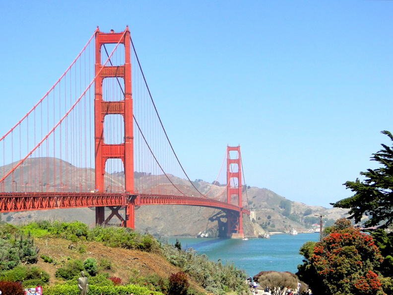 A captivating photograph showcasing the iconic Golden Gate Bridge in San Francisco, California. This view offers a perspective that highlights the bridge's grandeur and the natural beauty of the surrounding area. DSC09139.JPG