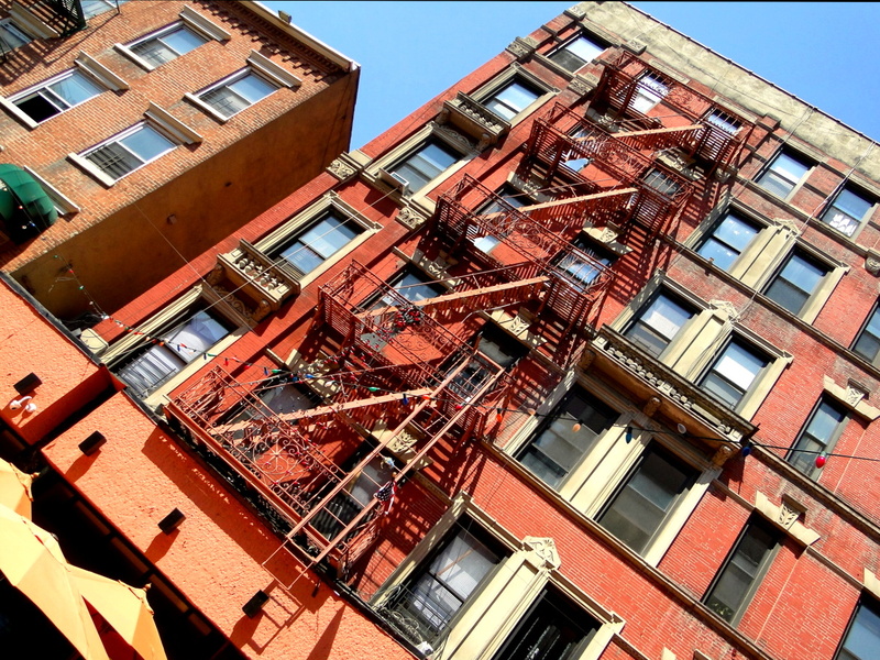 A New York City Fire Escape on a Red-Bricked Building