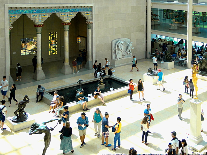 A Lively Museum Lobby on a Sunny Day