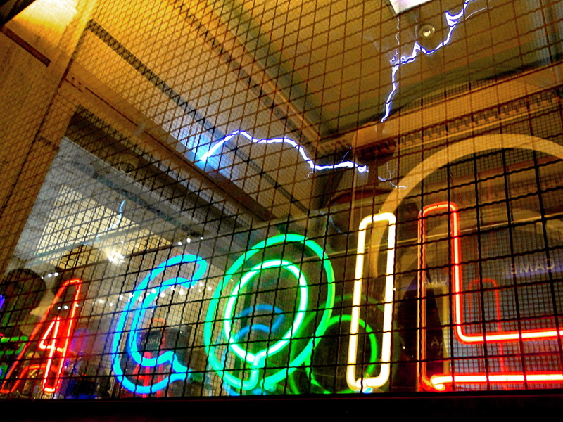 Vibrant Neon Sign in a Storefront