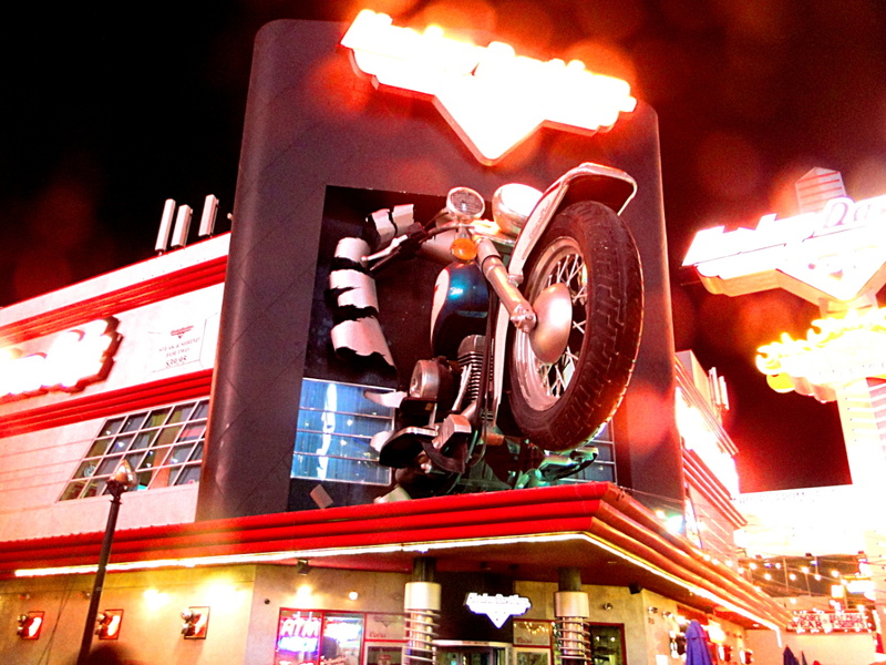 Las Vegas Motorcycle Advertisement at Night