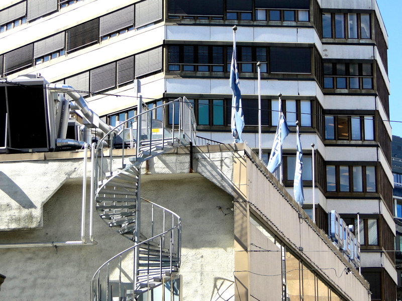 Staircase with Ramp Access to Building Entrance