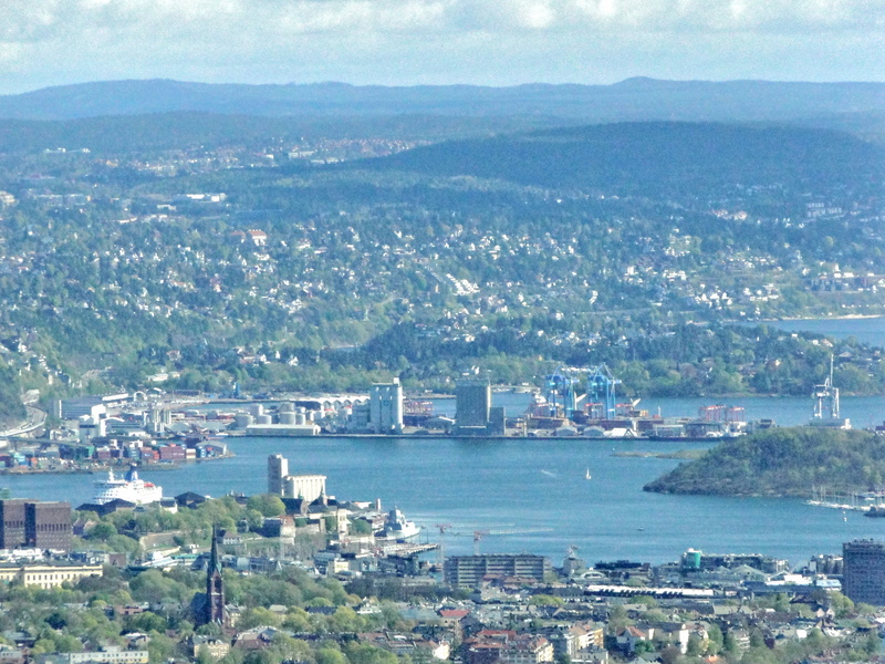 Oslo Cityscape from Above: A View of the Fjord and Port