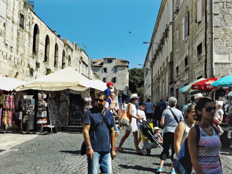 A lively street market in Split, Croatia