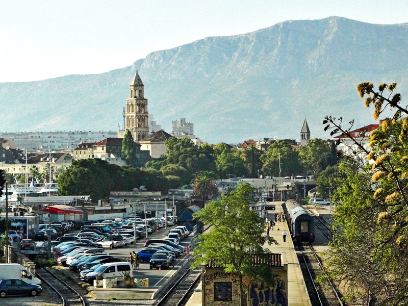 A Scenic View of Split, Croatia with a Train Station and Church