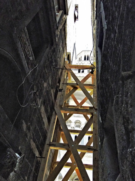 Urban Construction in Split, Croatia: Narrow Alley and Scaffolding