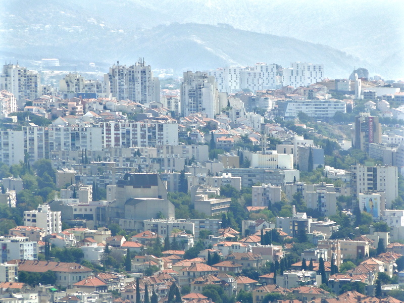 Overview of Split, Croatia from Above: A Sunlit City with Residential Buildings and a Clear Sky