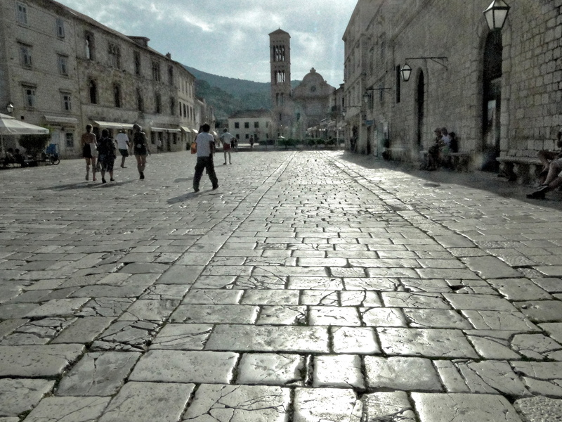 Serene Stone-Paved Street in a European Village Square