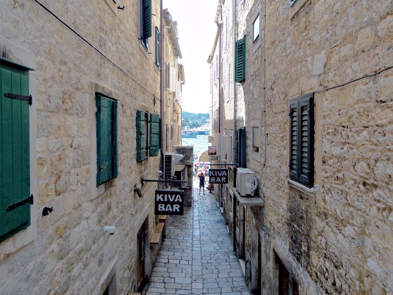 Narrow Hvar Town Alleyway with Windows and Shops