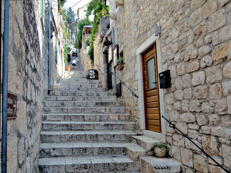 Narrow Stone Staircase in a European Old Town, Hvar