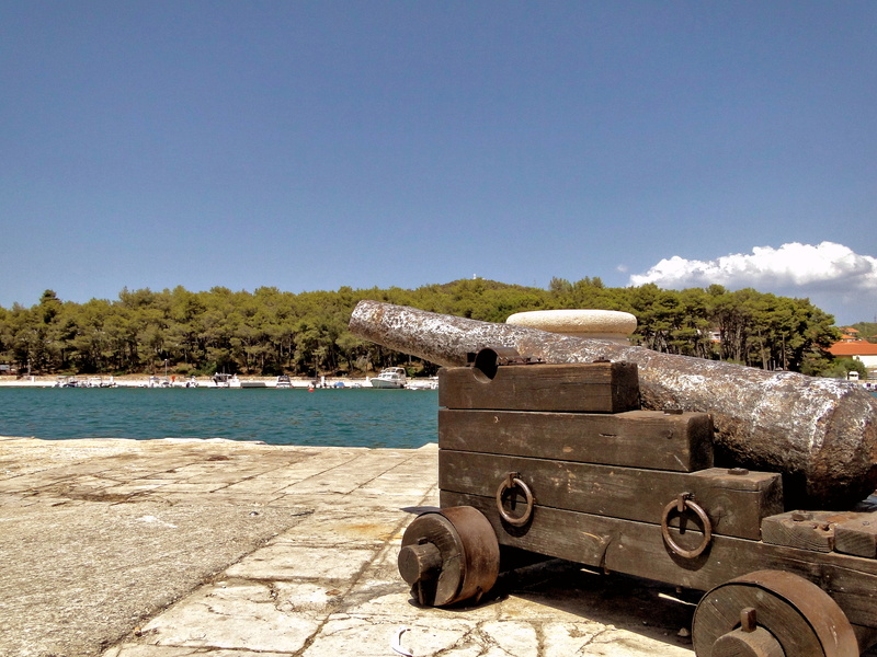 Historic Cannon on a Stone Walkway by the Sea