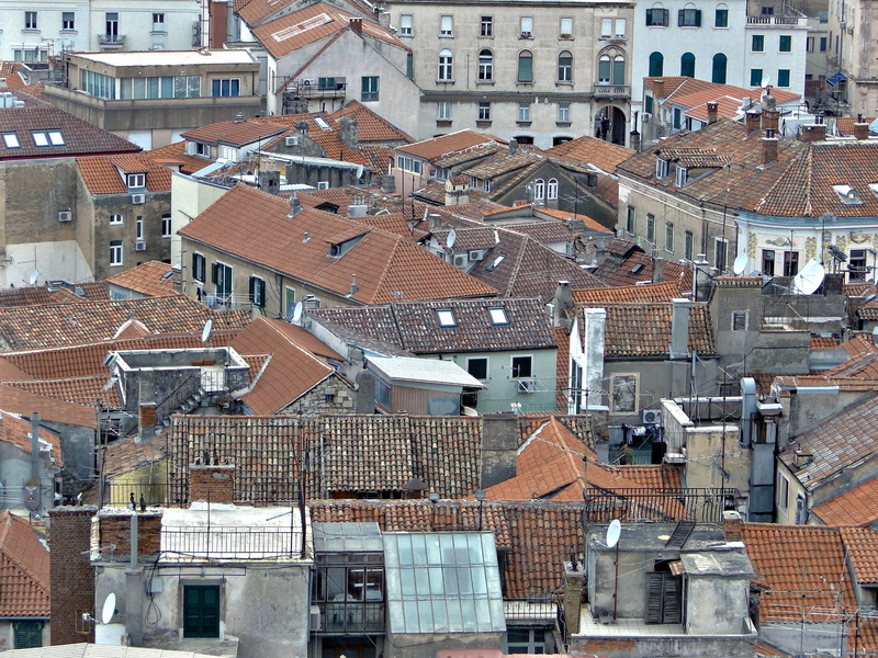 Aerial View of a European City's Old Town