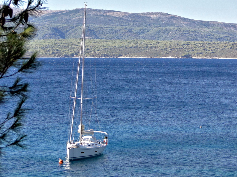 Serene Sailboat at Dock in Coastal Town