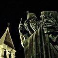 Mysterious Night in Split, Croatia: A Gothic Church and Statue of a Saint