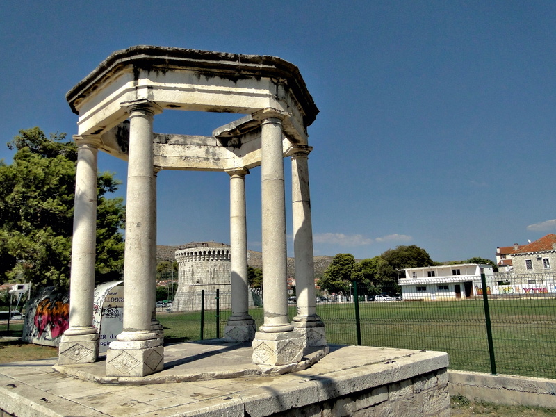 Historic Stone Columns in a Courtyard