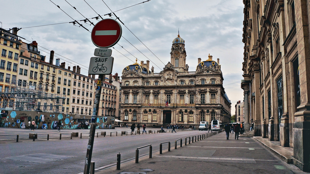 Lyon's Historic Town Square on a Cloudy Day