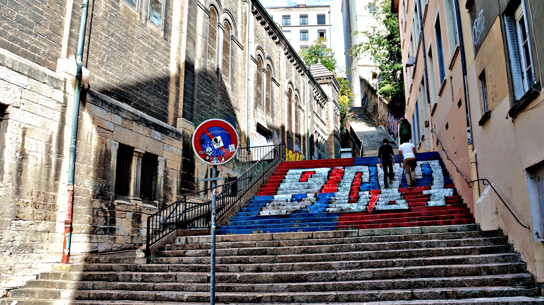 Colorful Graffiti Steps in a European City