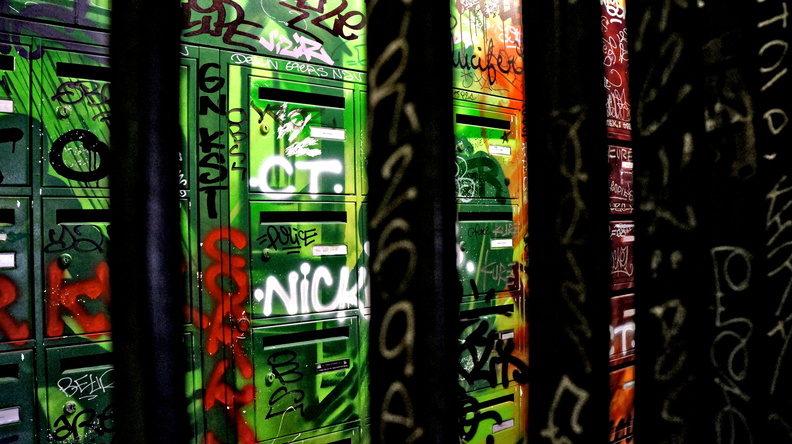 Vandalized Art Boxes on Street