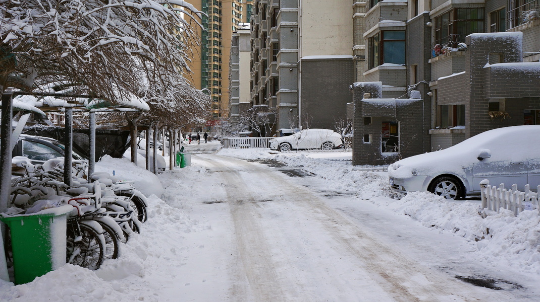 A Snowy Residential Street in China