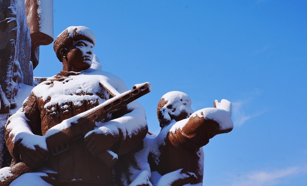 Military Memorial Sculpture in Winter