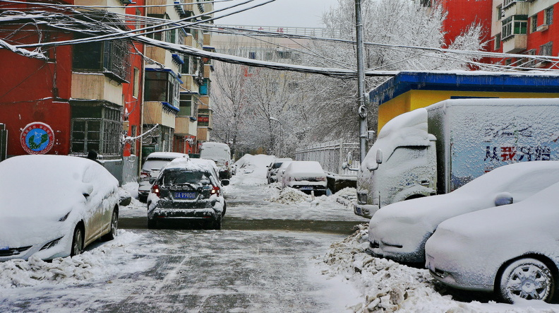 Snowy Winter Scene on a Shenyang Street