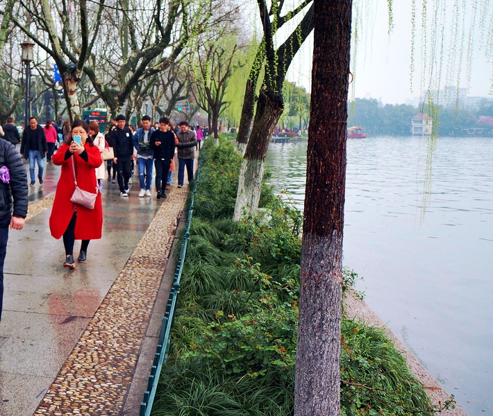 Hangzhou City Walkway on a Rainy Day