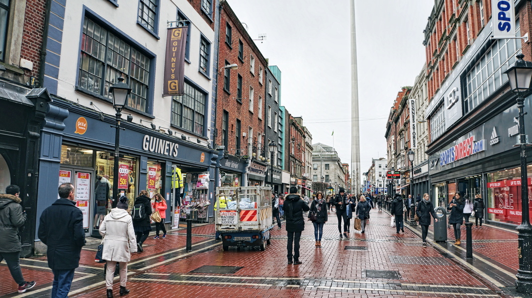 Dublin's Busy Downtown on a Rainy Day