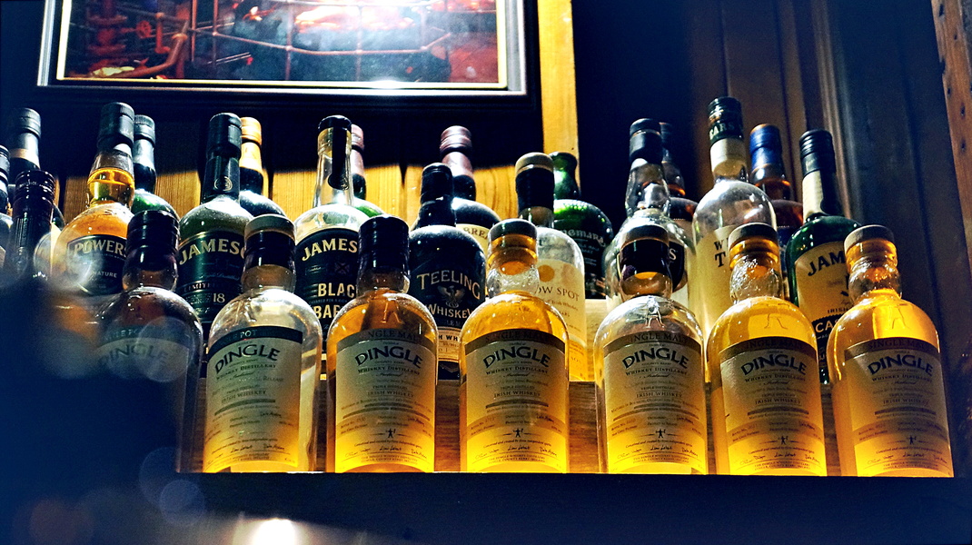 A Selection of Irish Whiskeys in a Dublin Bar