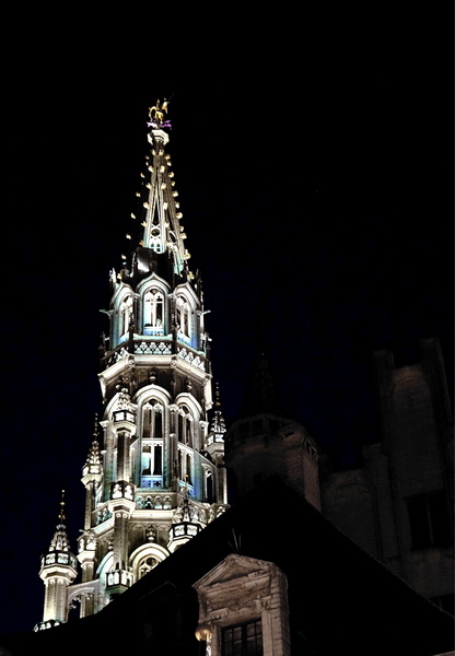 Elegant Gothic Church Tower at Night