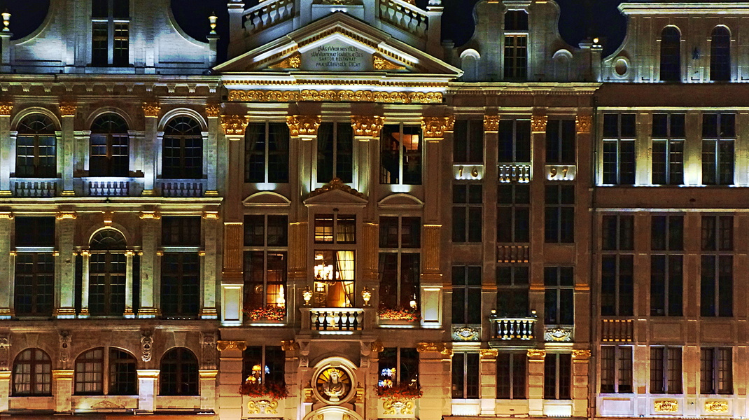 Nighttime Cityscape with Historic Buildings