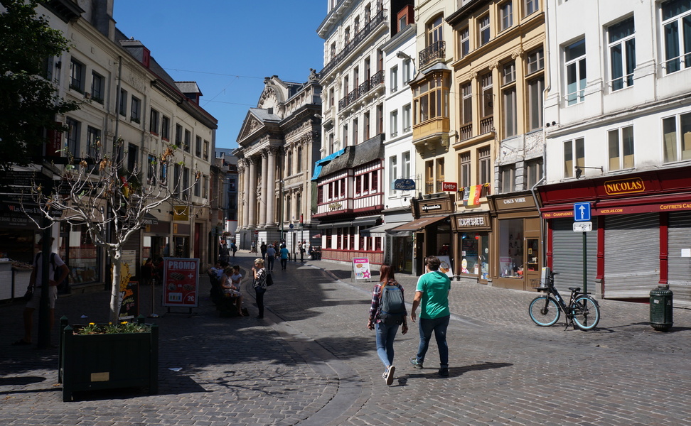 A lively street in Brussels, Belgium