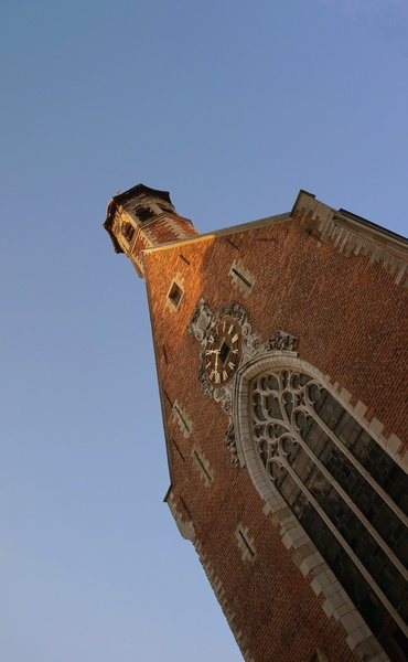 An Evening View of a Brussels Church Tower