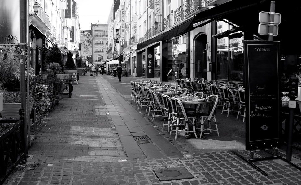 Quiet Brussels Alley with Cafes