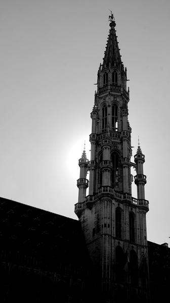 Serene Sunset at an Ancient Church Tower in Brussels, Belgium