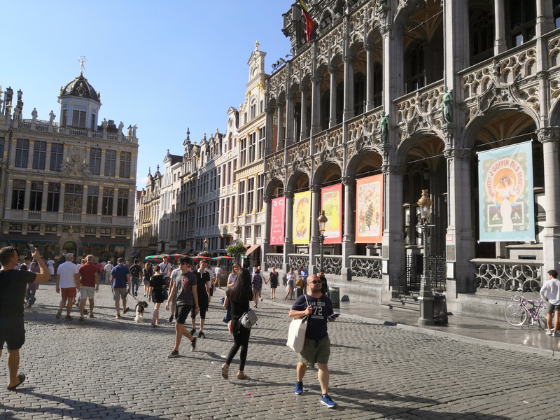 Historic Brussels Square with Crowds and Architectural Details