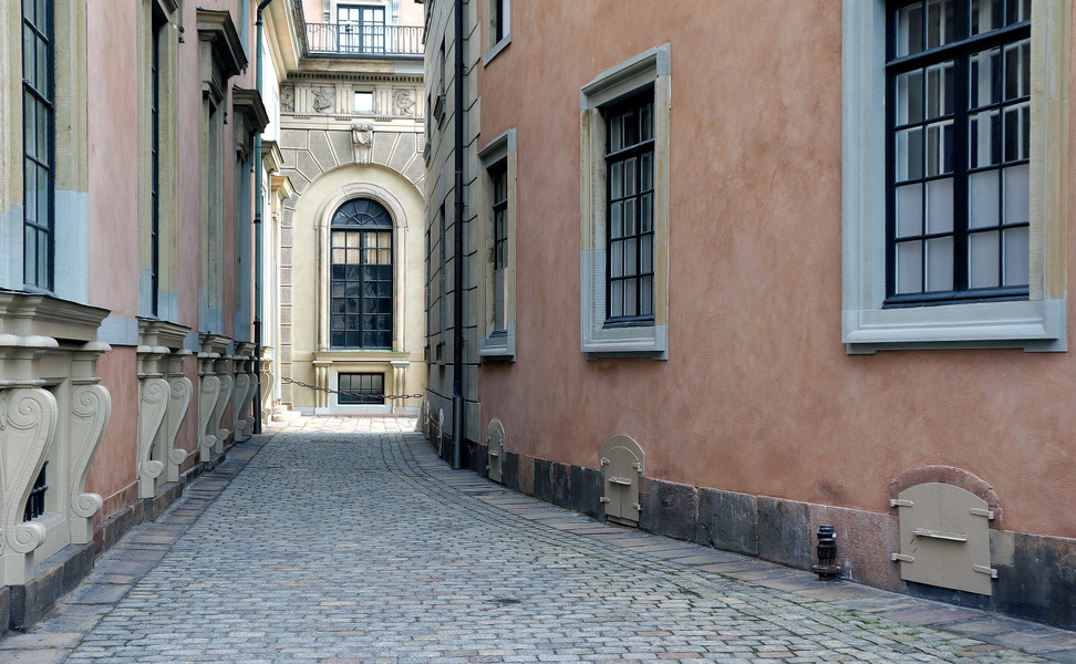 A serene cobblestone alley in Stockholm, Sweden