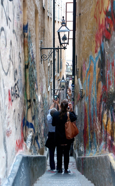 Narrow Alley: A Glimpse into Stockholm's Graffiti Culture