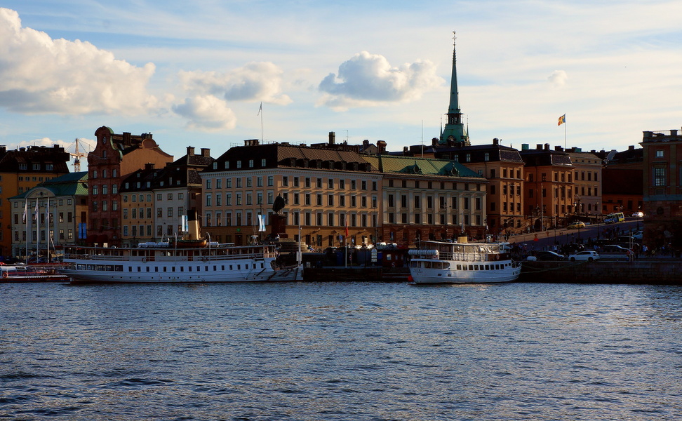 Stockholm's picturesque waterfront under a cloudy sky