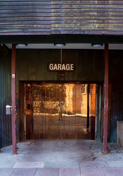Stockholm Garage Entrance with 'Garage' Sign