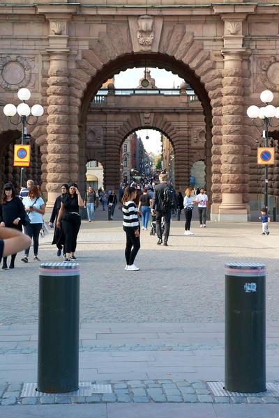 Stockholm's City Square with Arched Bridge and Pedestrian Pathway