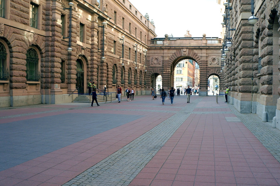 City Square with Arched Brick Walkway