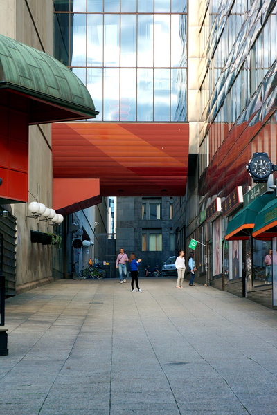 City Walkway with Red Roof
