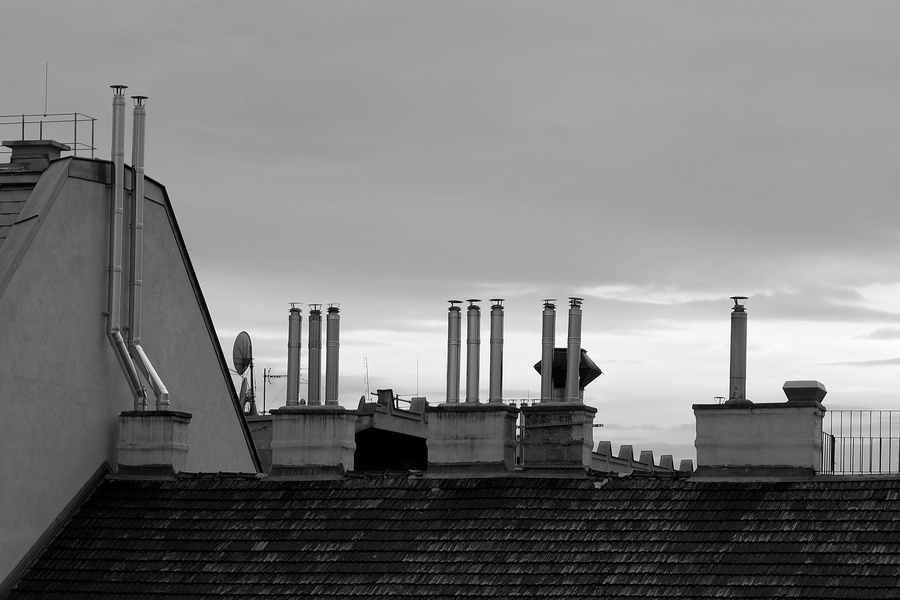 City Roofs under a Gray Sky