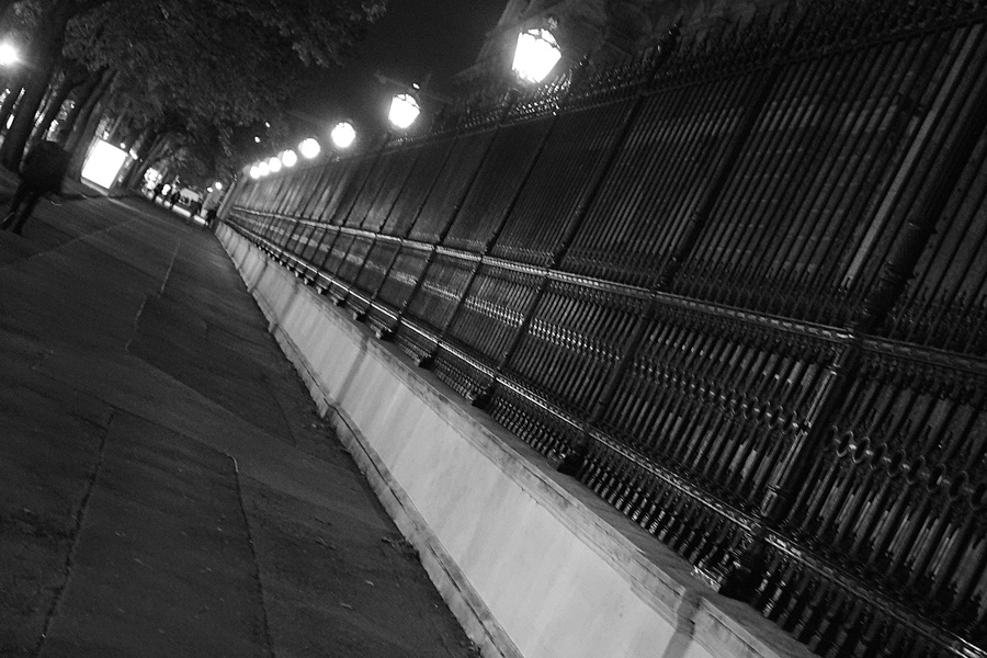 Nighttime View from Vienna, Austria - Empty Street with a Lamp-Lined Fence