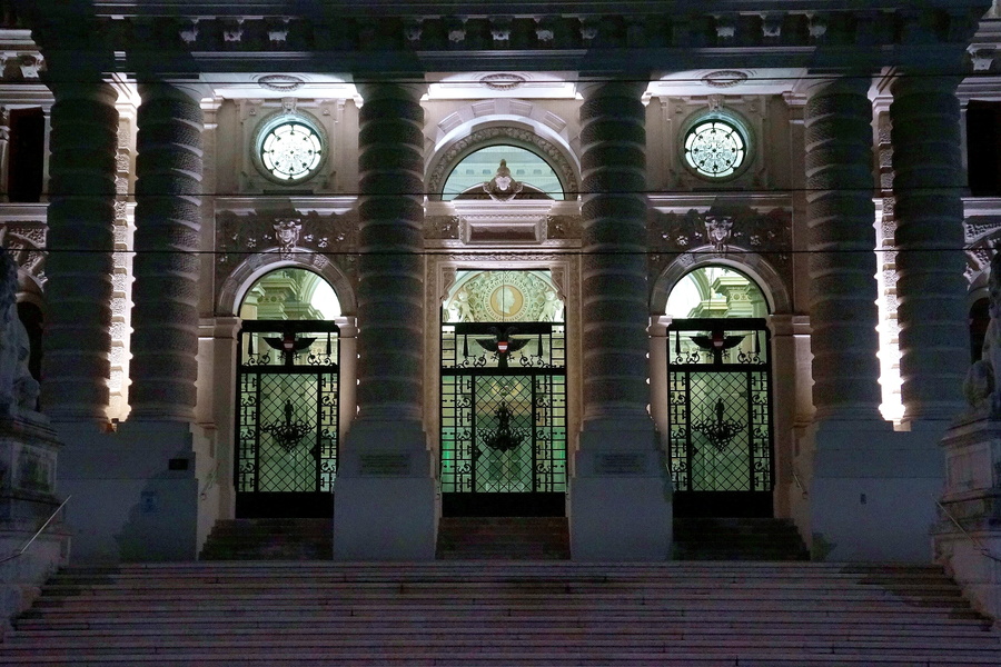 Stately Evening Entrance to a Historic Vienna Building