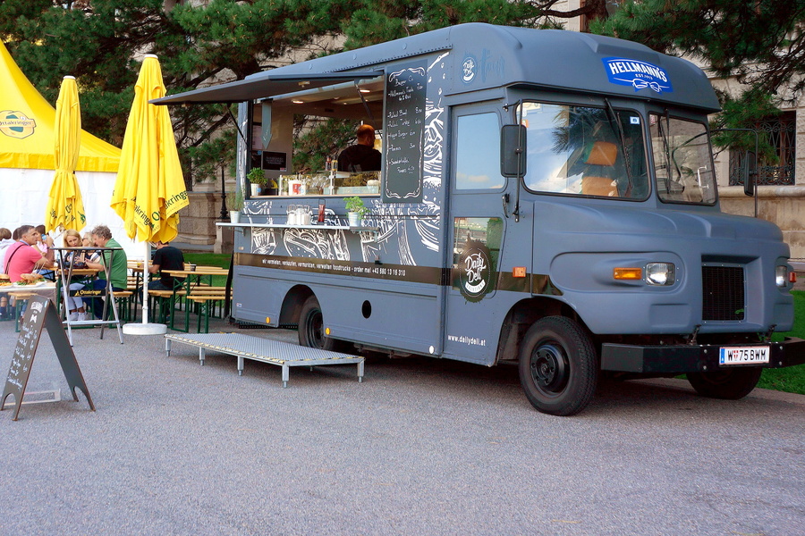 A European Food Service Cart on a Street Corner