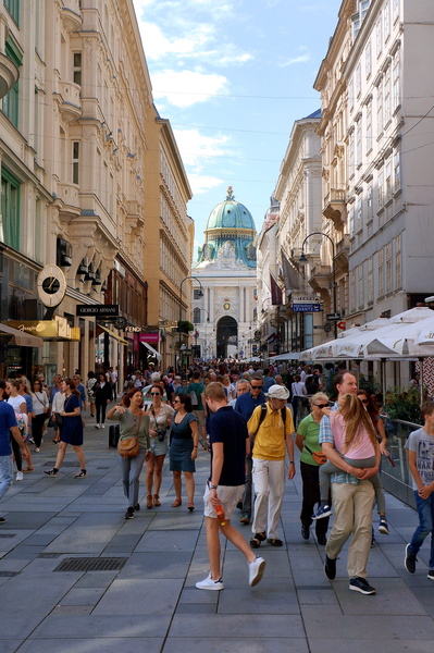 A bustling street in Vienna, Europe