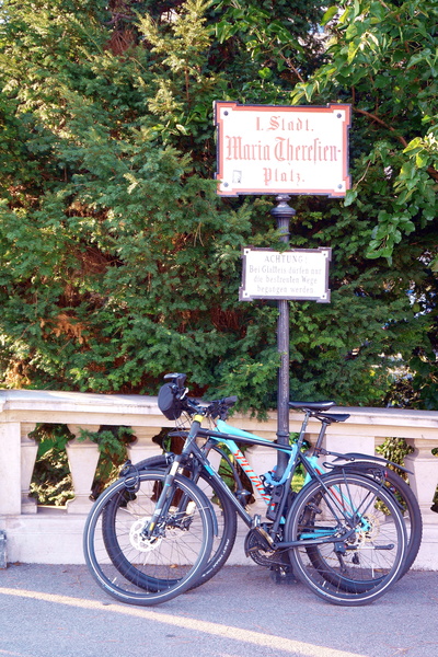 Bike Parked at a Vienna B&B Sign