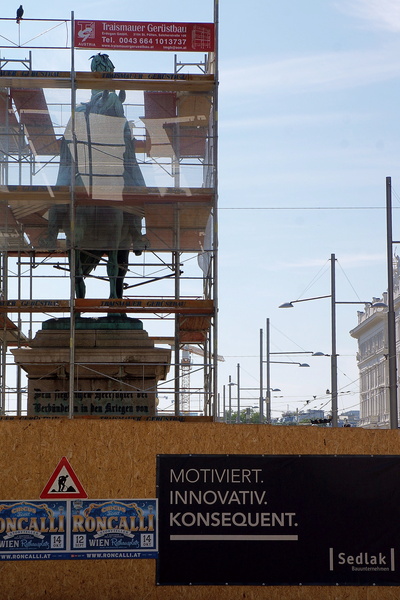 Monument in Progress: Vienna's Statue of a Politician under Scaffolding