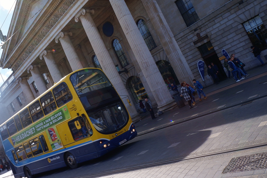 Vibrant Dublin Street Scene with Double-Decker Bus